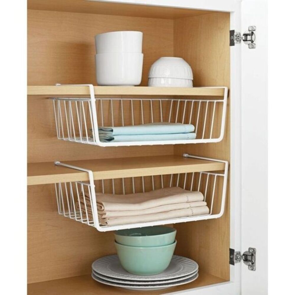White Wire Under Cabinet Baskets - 2 Count Home Decor Organizer Organzation